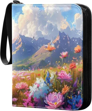 xigua Colorful Herbal Wildflower Card Binder 4-Pockets, Trading Card Binder 400 Pockets Baseball Card Binder Waterproof PU Leather Card Collection Binder for Games Card Album Card