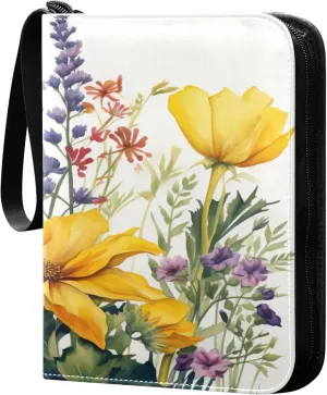 xigua Colorful Herbal Wildflower Card Binder 4-Pockets, Trading Card Binder 400 Pockets Baseball Card Binder Waterproof PU Leather Card Collection Binder for Games Card Album Card