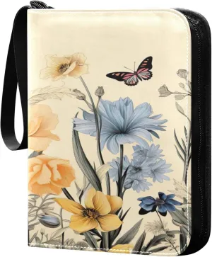 xigua Colorful Herbal Wildflower Card Binder 4-Pockets, Trading Card Binder 400 Pockets Baseball Card Binder Waterproof PU Leather Card Collection Binder for Games Card Album Card