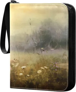 xigua Colorful Herbal Wildflower Card Binder 4-Pockets, Trading Card Binder 400 Pockets Baseball Card Binder Waterproof PU Leather Card Collection Binder for Games Card Album Card