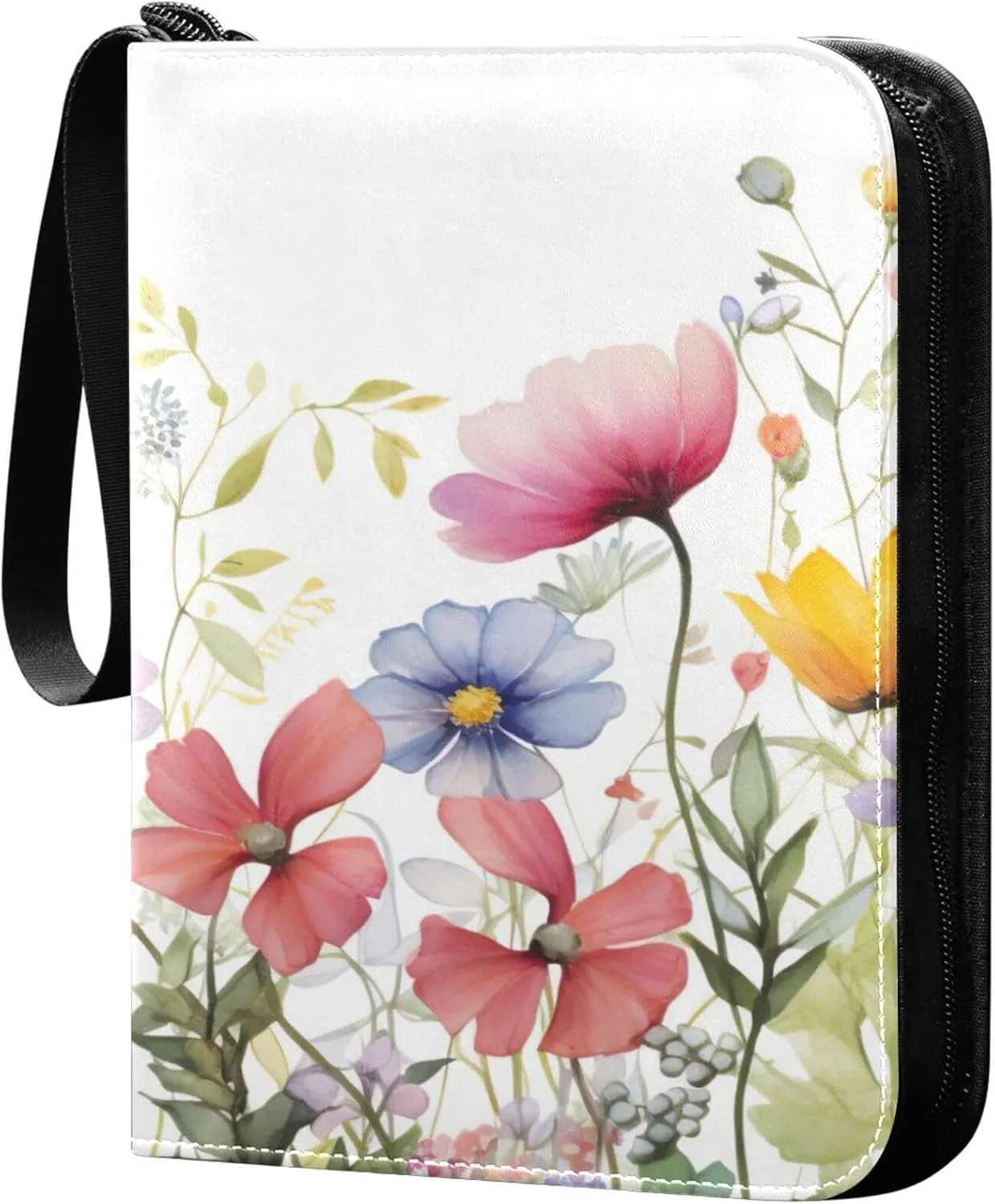 xigua Colorful Herbal Wildflower Card Binder 4-Pockets, Trading Card Binder 400 Pockets Baseball Card Binder Waterproof PU Leather Card Collection Binder for Games Card Album Card