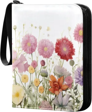 xigua Colorful Herbal Wildflower Card Binder 4-Pockets, Trading Card Binder 400 Pockets Baseball Card Binder Waterproof PU Leather Card Collection Binder for Games Card Album Card