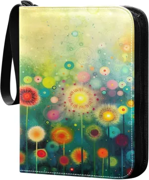 xigua Colorful Herbal Wildflower Card Binder 4-Pockets, Trading Card Binder 400 Pockets Baseball Card Binder Waterproof PU Leather Card Collection Binder for Games Card Album Card