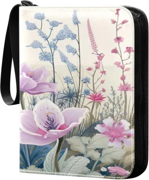 xigua Colorful Herbal Wildflower Card Binder 4-Pockets, Trading Card Binder 400 Pockets Baseball Card Binder Waterproof PU Leather Card Collection Binder for Games Card Album Card