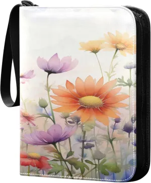 xigua Colorful Herbal Wildflower Card Binder 4-Pockets, Trading Card Binder 400 Pockets Baseball Card Binder Waterproof PU Leather Card Collection Binder for Games Card Album Card