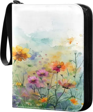 xigua Colorful Herbal Wildflower Card Binder 4-Pockets, Trading Card Binder 400 Pockets Baseball Card Binder Waterproof PU Leather Card Collection Binder for Games Card Album Card
