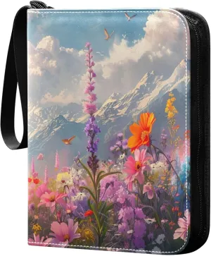 xigua Colorful Herbal Wildflower Card Binder 4-Pockets, Trading Card Binder 400 Pockets Baseball Card Binder Waterproof PU Leather Card Collection Binder for Games Card Album Card