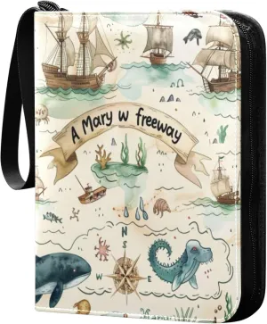 xigua Vintage Pirate Map Card Binder 4-Pockets, Trading Card Binder 400 Pockets Baseball Card Binder Waterproof PU Leather Card Collection Binder for Games Card Album Card