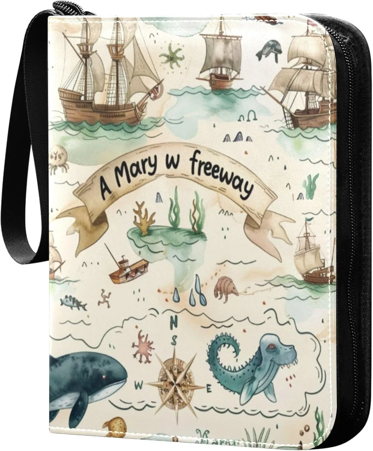xigua Vintage Pirate Map Card Binder 4-Pockets, Trading Card Binder 400 Pockets Baseball Card Binder Waterproof PU Leather Card Collection Binder for Games Card Album Card