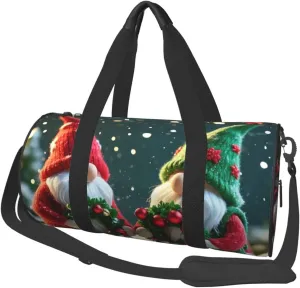 Xmas Funny Gnomes Print Round Large Capacity Travel Luggage Bags,Men's and Women's Hand-Held Travel Clothing Bags