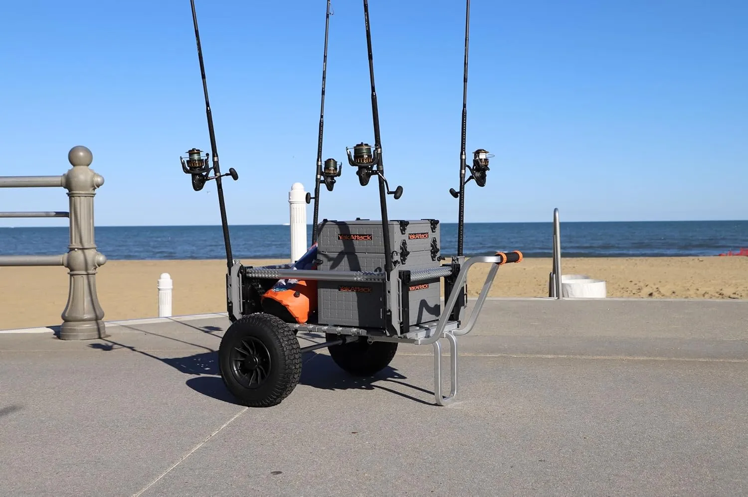 YakAttack SandRig Surf Beach Cart | Heavy-Duty 20” x 36” Gear Hauler with 16” Rubber Tires | Adjustable Design for Fishing, Camping & Beach Trips | High-Capacity, Rust-Resistant Aluminum Frame