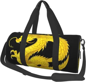 Yellow Dragon Black Background (1) Print Round Large Capacity Travel Luggage Bags,Men's and Women's Hand-Held Travel Clothing Bags
