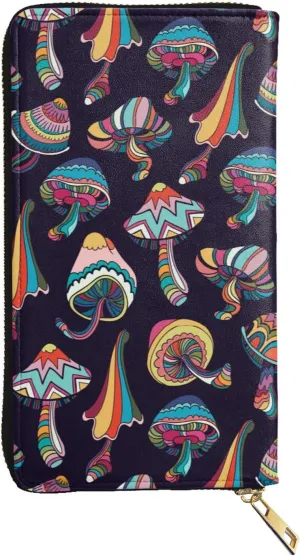 YISHOW Mushroom Cute Wallet Slim Thin Leather Purse Wallet With Zip Around Clutch Casual Handbag For Phone Key Credit Cards