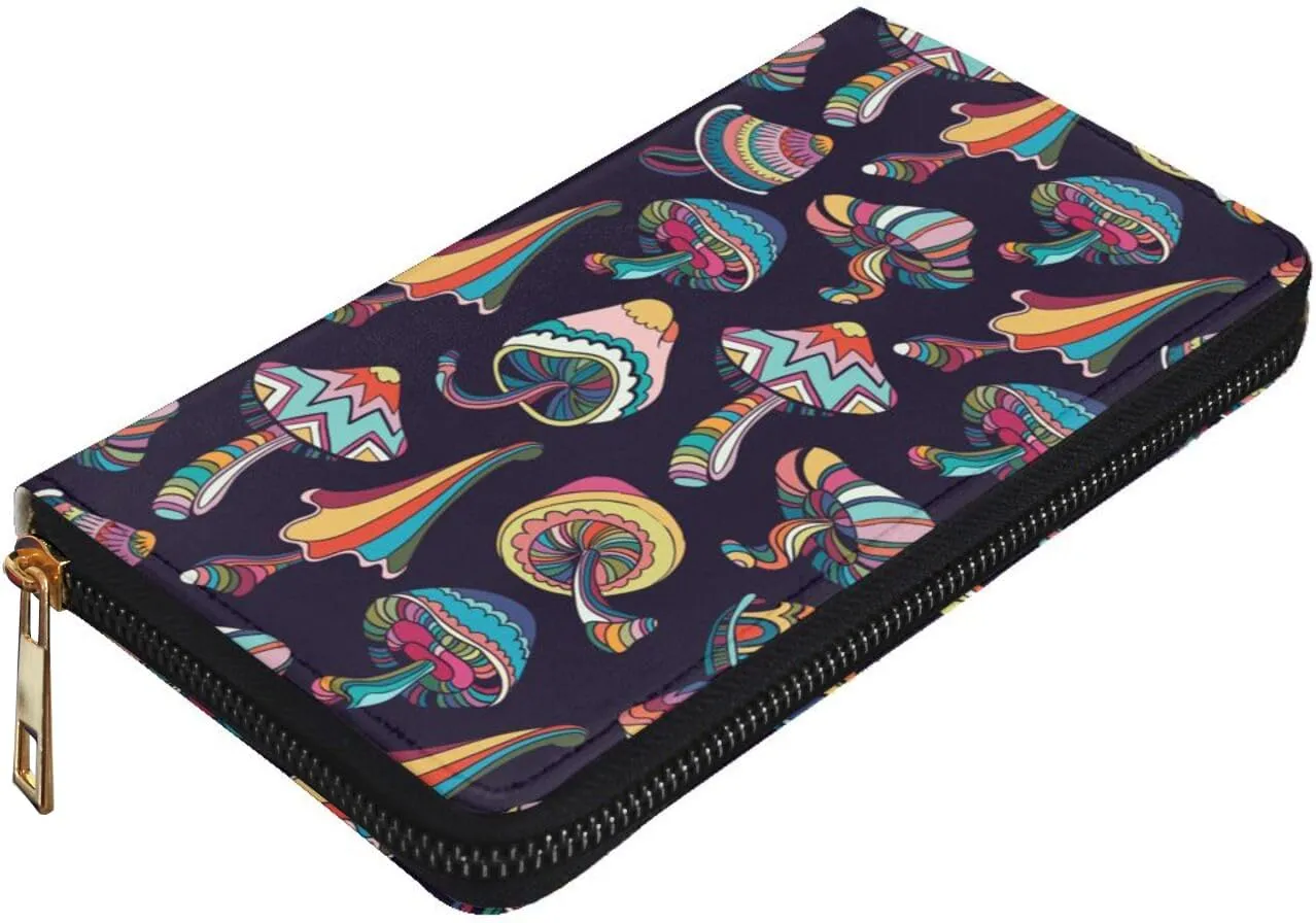 YISHOW Mushroom Cute Wallet Slim Thin Leather Purse Wallet With Zip Around Clutch Casual Handbag For Phone Key Credit Cards