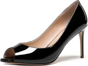 YODEKS Women's Peep Toe High Heel Pumps 8CM Patent Leather Heeled Wedding Office Dress Shoes