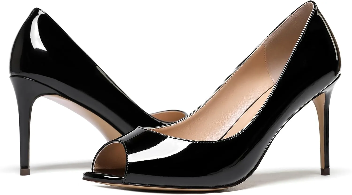 YODEKS Women's Peep Toe High Heel Pumps 8CM Patent Leather Heeled Wedding Office Dress Shoes