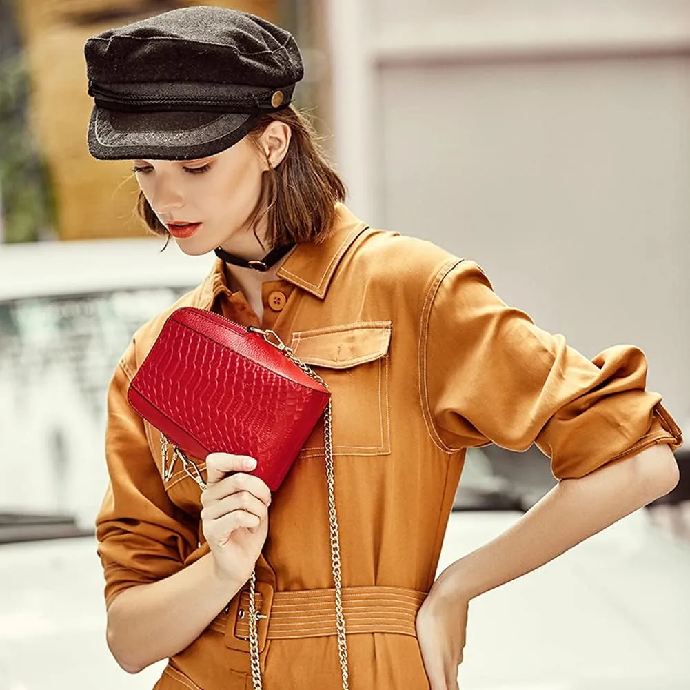 Yohora Crossbody Bag for Women Small Cell Phone Wallet Leather Shoulder Purse Crocodile Pattern Tote Handbag Satchel