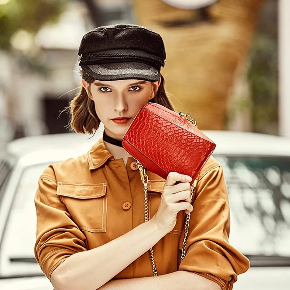 Yohora Crossbody Bag for Women Small Cell Phone Wallet Leather Shoulder Purse Crocodile Pattern Tote Handbag Satchel