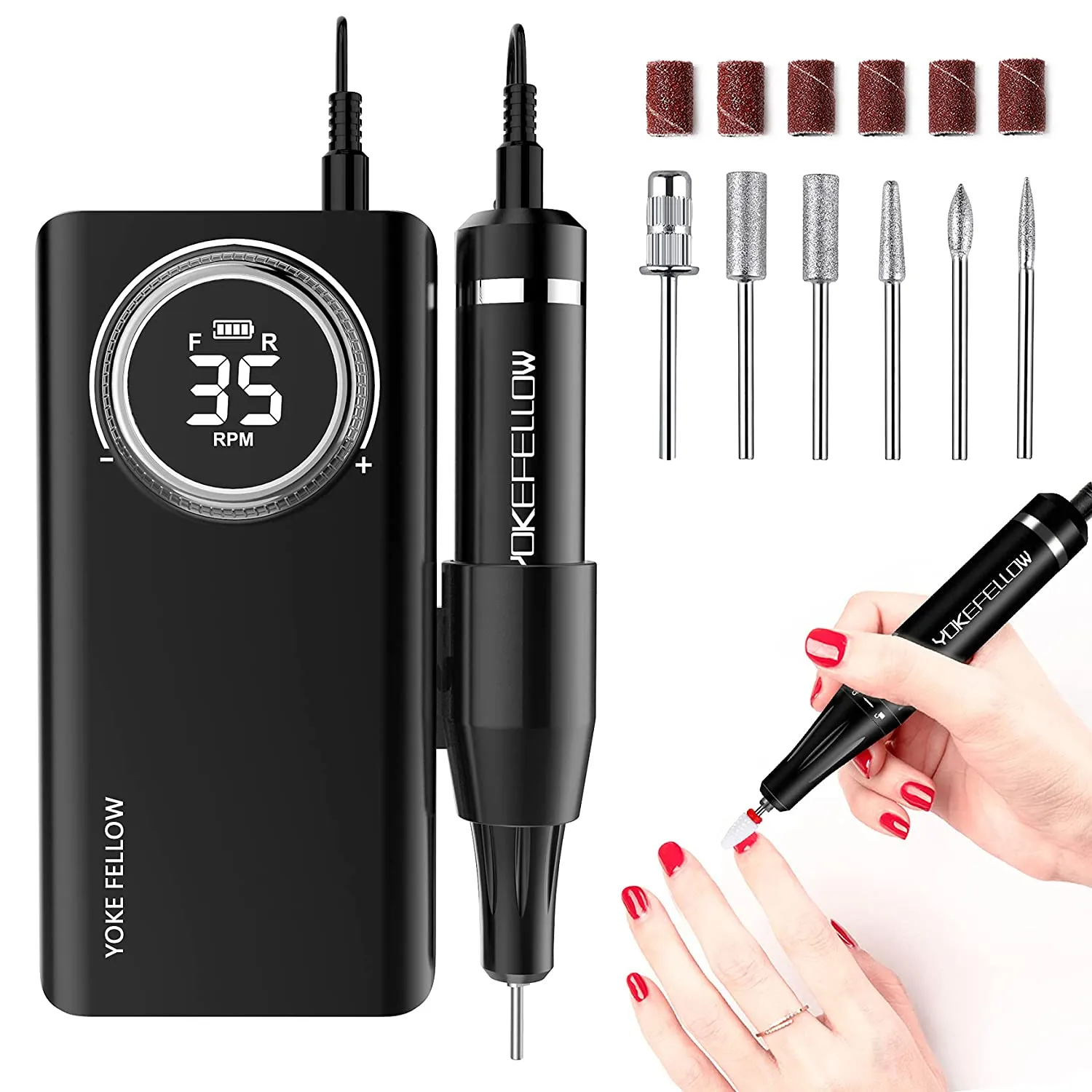 YOKE FELLOW Rechargeable 35000RPM Nail Drill, Portable Nail Drill Machine Electric Nail E File Manicure Drill Set High Speed Nail Tools for Nail Salon, Silver