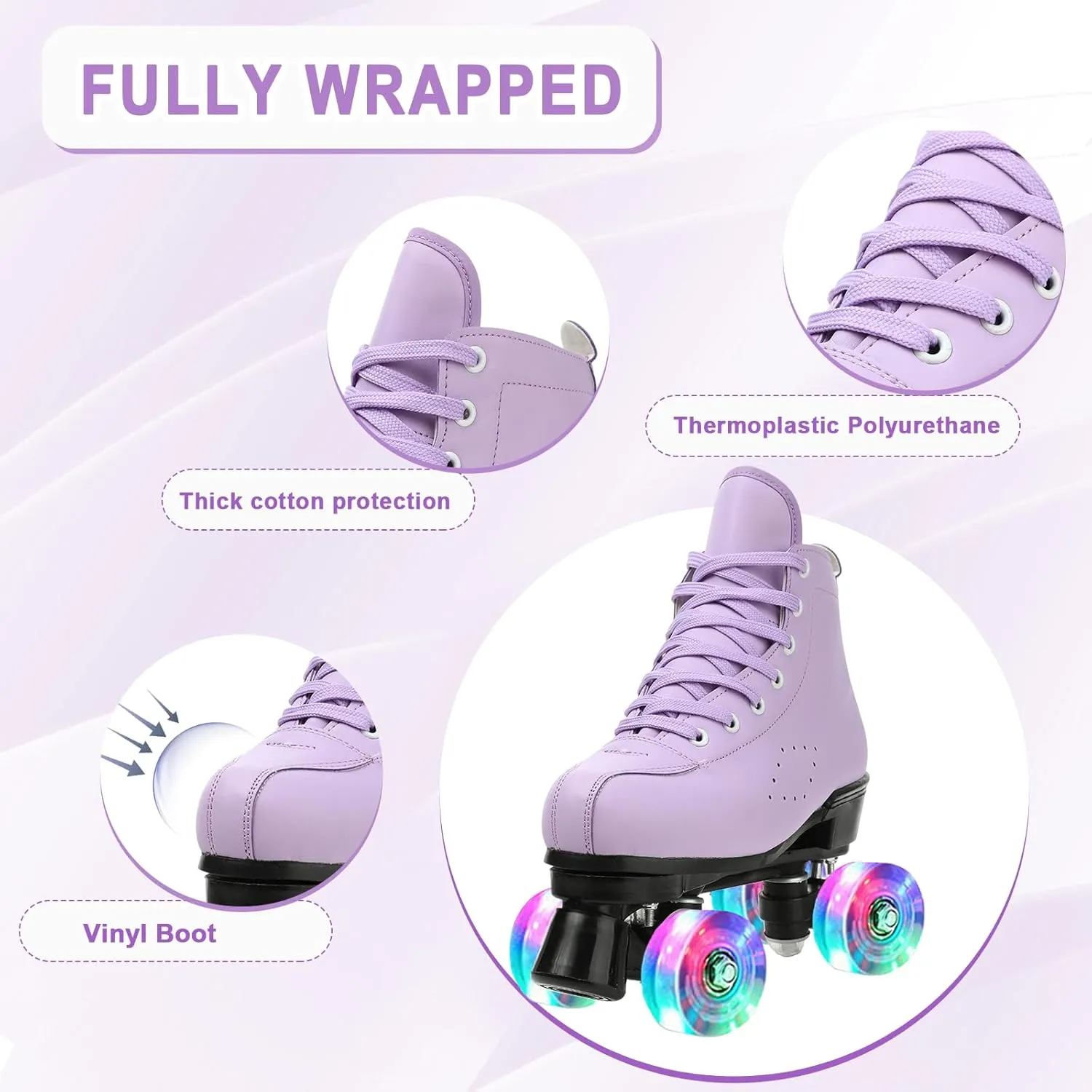 YYW Women's Classic Double-Row High-top PU Leather Roller Skates - Indoor/Outdoor