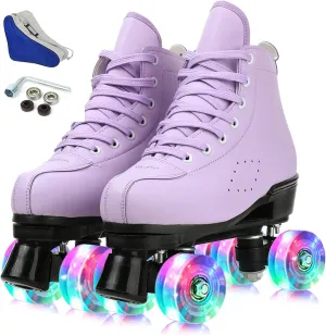 YYW Women's Classic Double-Row High-top PU Leather Roller Skates - Indoor/Outdoor