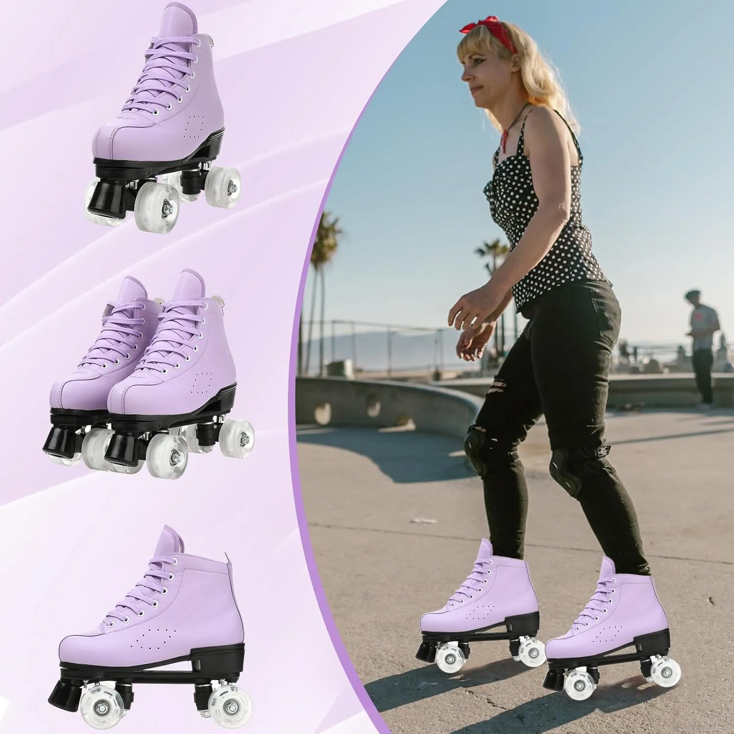 YYW Women's Classic Double-Row High-top PU Leather Roller Skates - Indoor/Outdoor