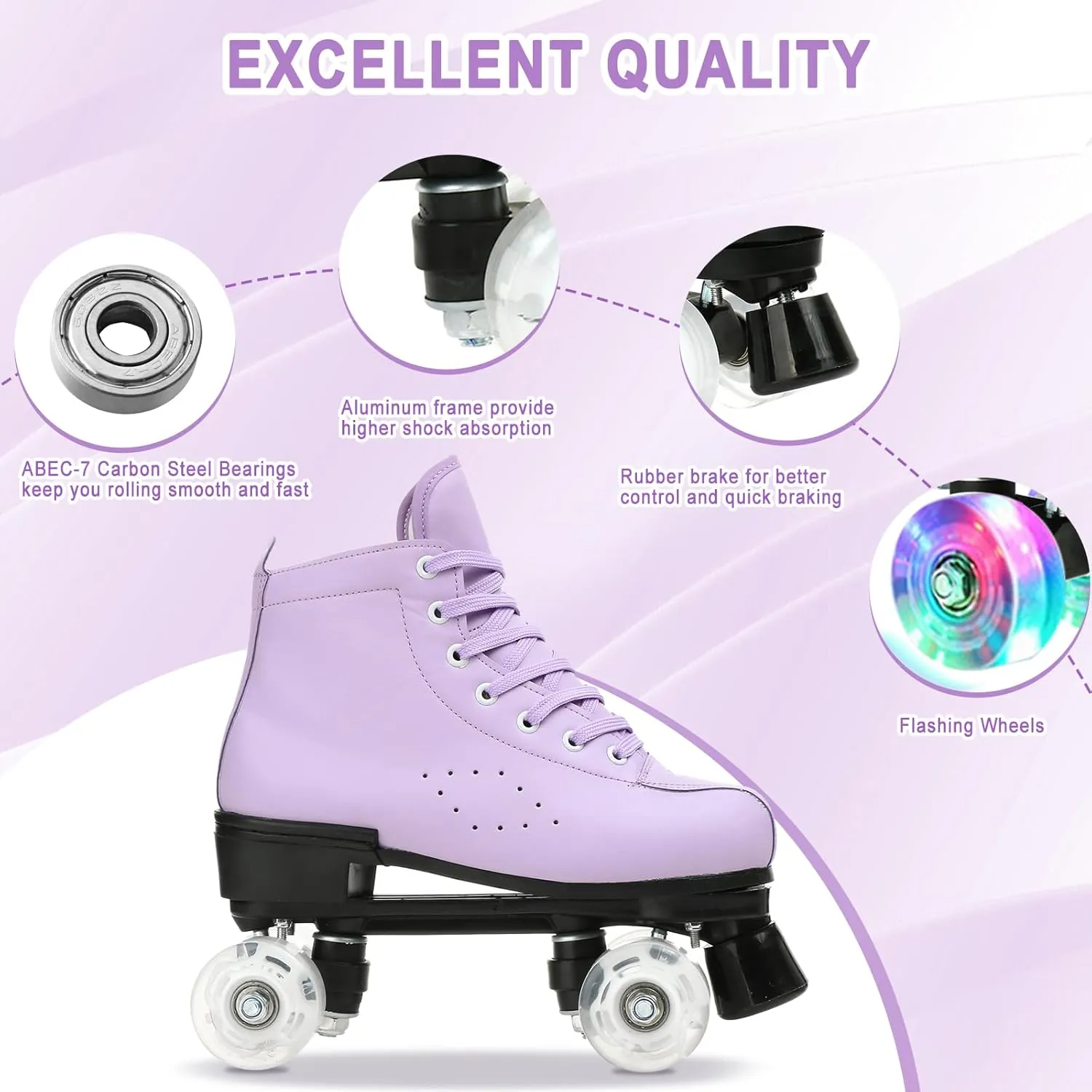 YYW Women's Classic Double-Row High-top PU Leather Roller Skates - Indoor/Outdoor