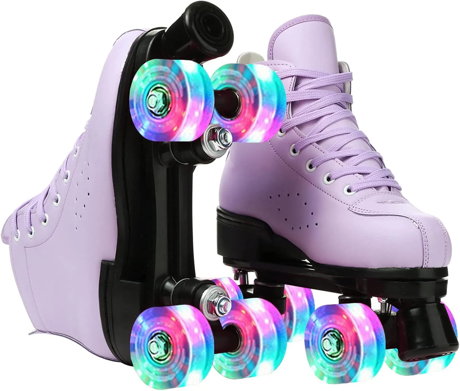YYW Women's Classic Double-Row High-top PU Leather Roller Skates - Indoor/Outdoor