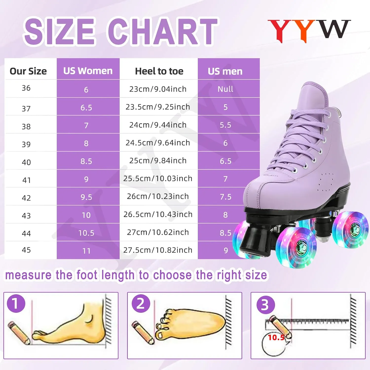 YYW Women's Classic Double-Row High-top PU Leather Roller Skates - Indoor/Outdoor