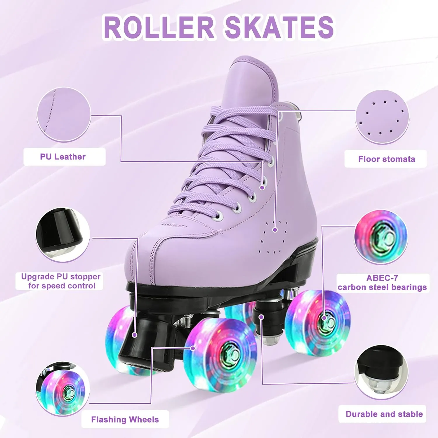 YYW Women's Classic Double-Row High-top PU Leather Roller Skates - Indoor/Outdoor
