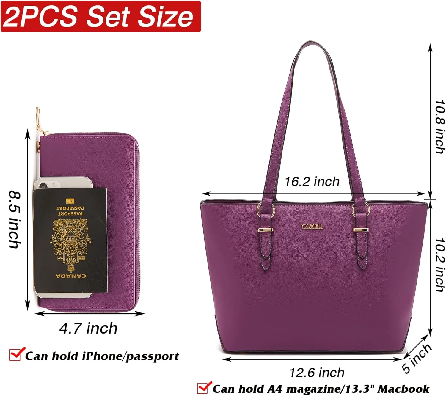 YZAOLL Purses for Women Faux Leather Medium Large Tote Satchel Shoulder Purse Handbag Wallet set