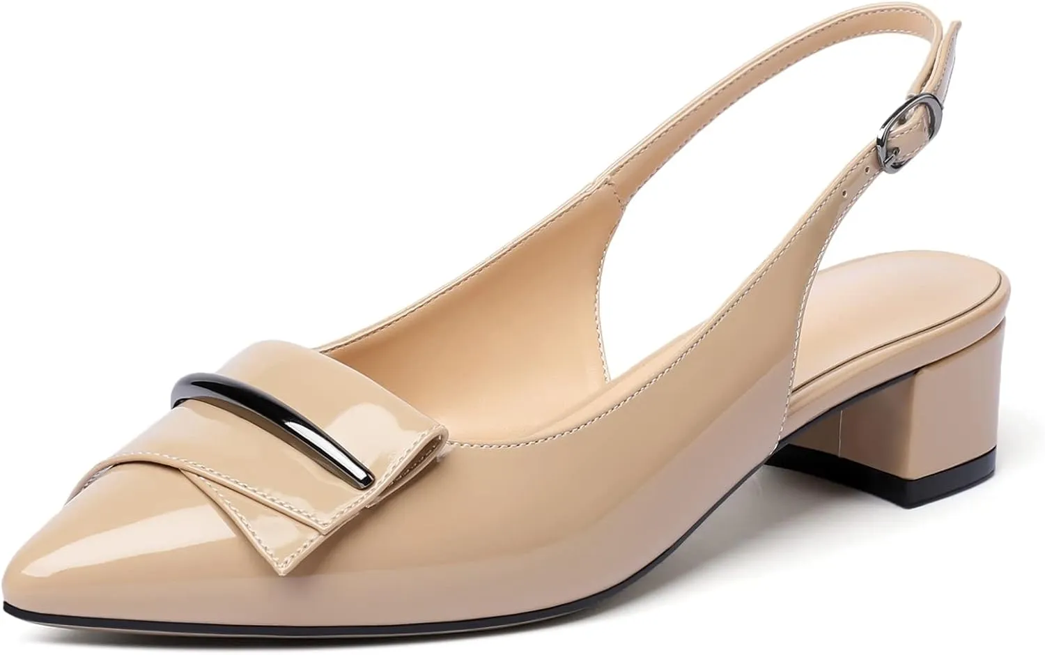 Zamikoo Women's Block Heel Slingback 1.4" Low Heel Pumps with Buckle Bow Pointed Toe Fashion Dress Shoes for Party Wedding Event Size US 5- Size 13