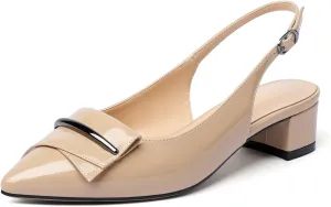 Zamikoo Women's Block Heel Slingback 1.4" Low Heel Pumps with Buckle Bow Pointed Toe Fashion Dress Shoes for Party Wedding Event Size US 5- Size 13