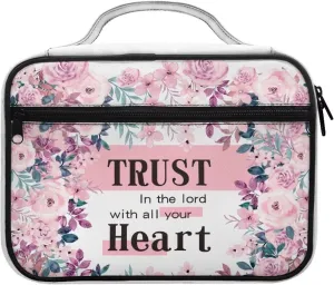 ZDCUSTOM Pink Flower Bible Cover Bible Case Church Pray Bible Tote Libraries Study Handbag Notebooks Gifts for Christians