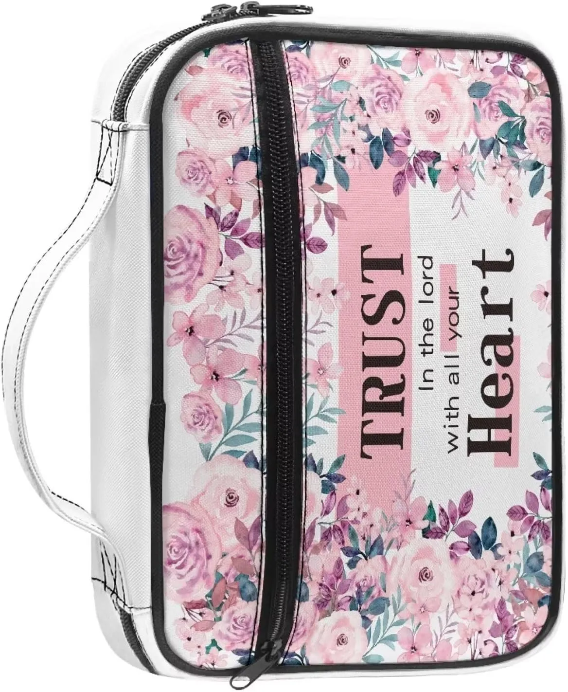 ZDCUSTOM Pink Flower Bible Cover Bible Case Church Pray Bible Tote Libraries Study Handbag Notebooks Gifts for Christians