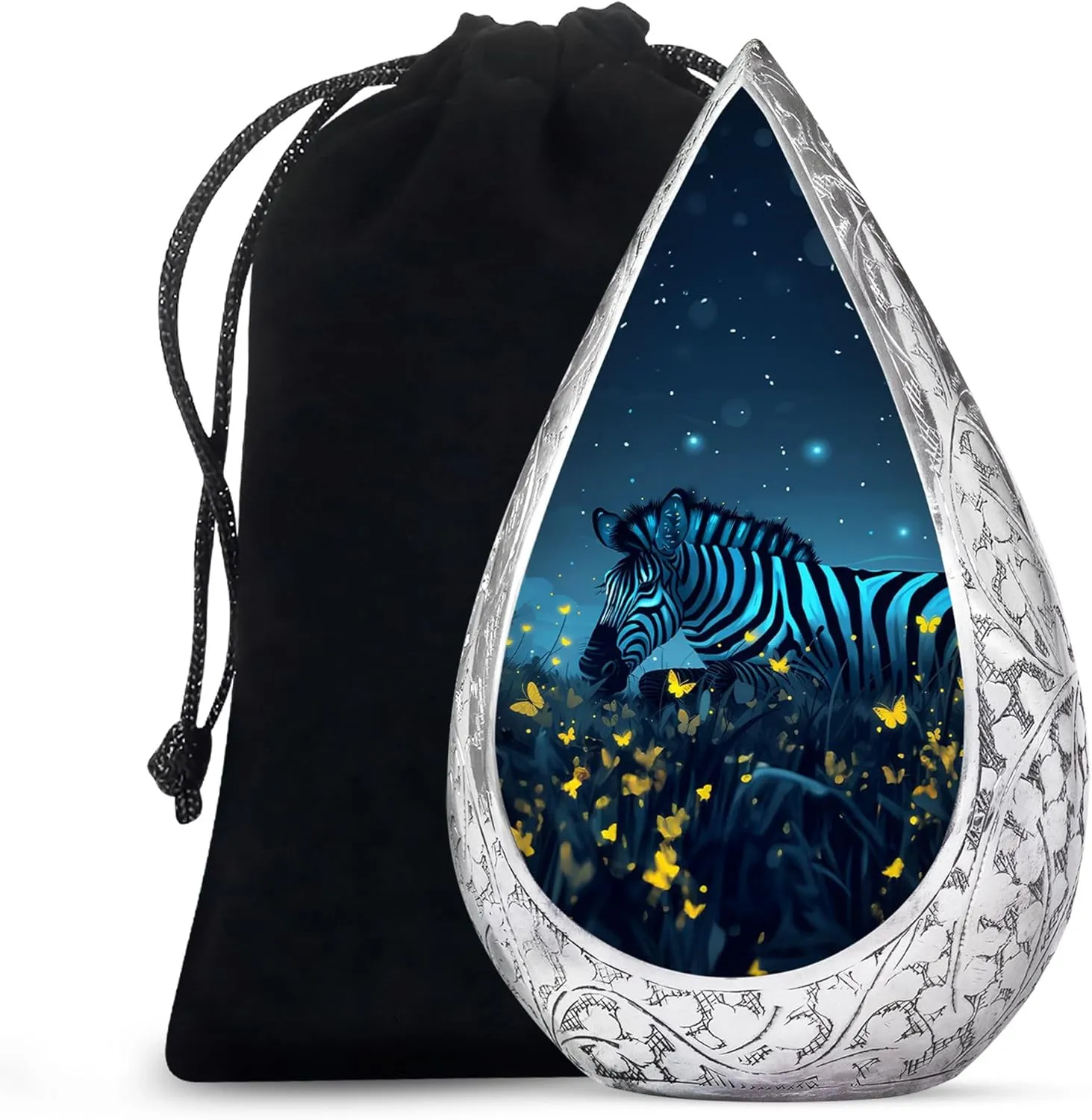 Zebra Adult Urns for Human Ashes - Yellow Butterfly Large Drop Funeral Ash Holders for Human Ashes - Cremation Urns for Men and Women - Burial Urn for Ash with Velvet Bag, 10 Inch