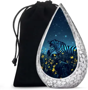 Zebra Adult Urns for Human Ashes - Yellow Butterfly Large Drop Funeral Ash Holders for Human Ashes - Cremation Urns for Men and Women - Burial Urn for Ash with Velvet Bag, 10 Inch