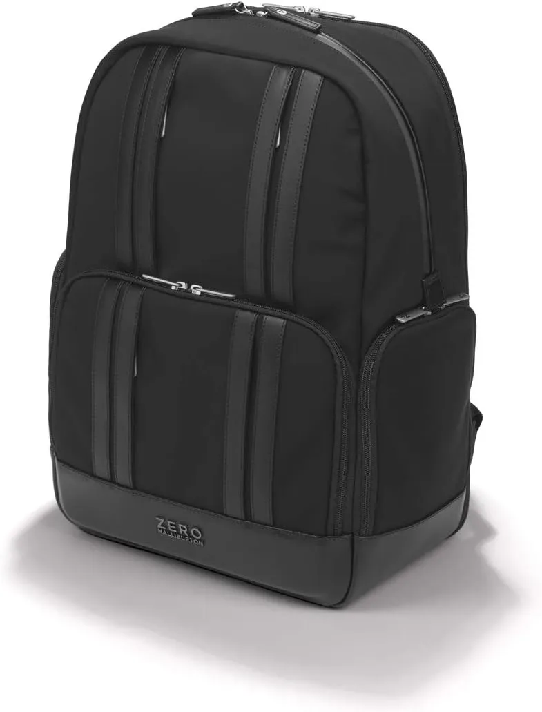 ZERO Halliburton The Journal Nylon Lightweight Backpack (Black, Large Backpack)