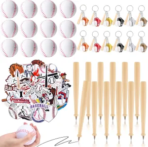 Zhanmai 86 Pcs Baseball Party Favors, Baseball Goodie Bags Stuffers with Sports Stress Ball Wooden Bat Keychains Bat Pens and Baseball Stickers for Baseball Theme Supplies Team Party
