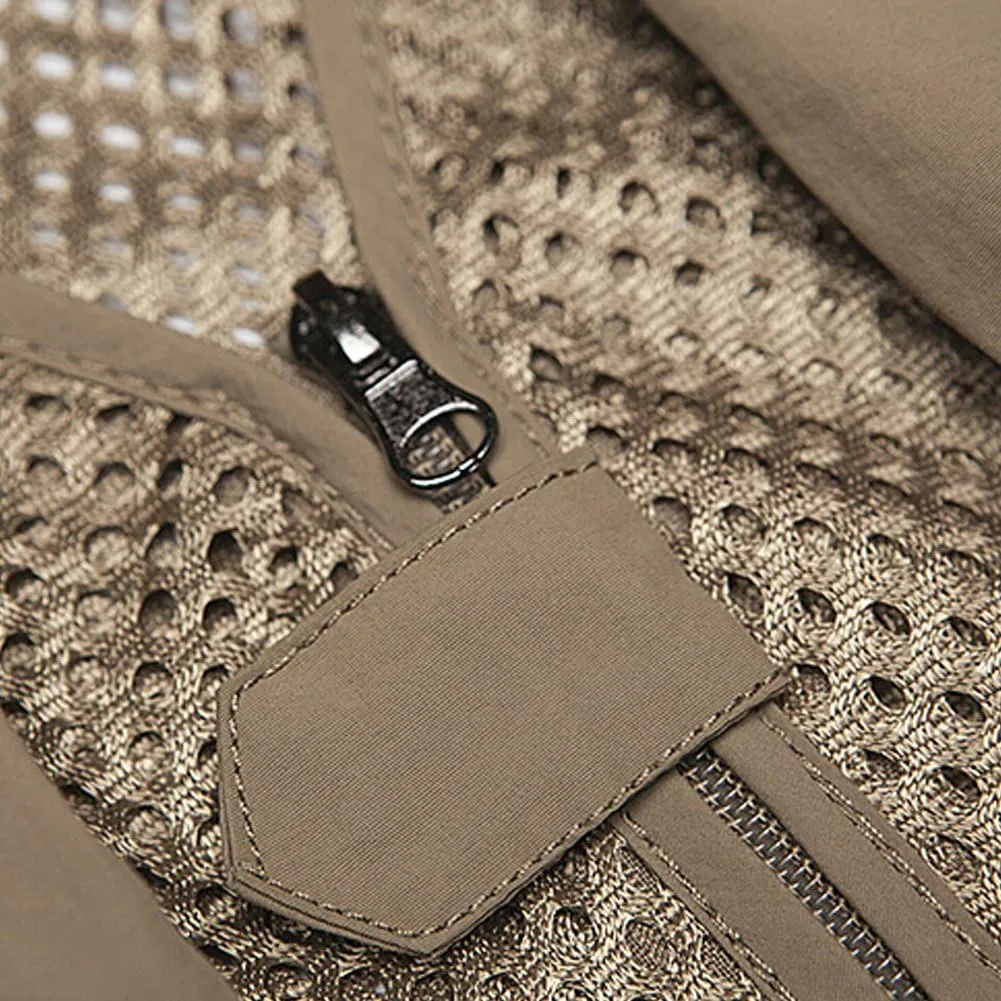 Ziker Men's Mesh Breathable Openwork Camouflage Journalist Photographer Fishing Vest Waistcoat Jacket Coat