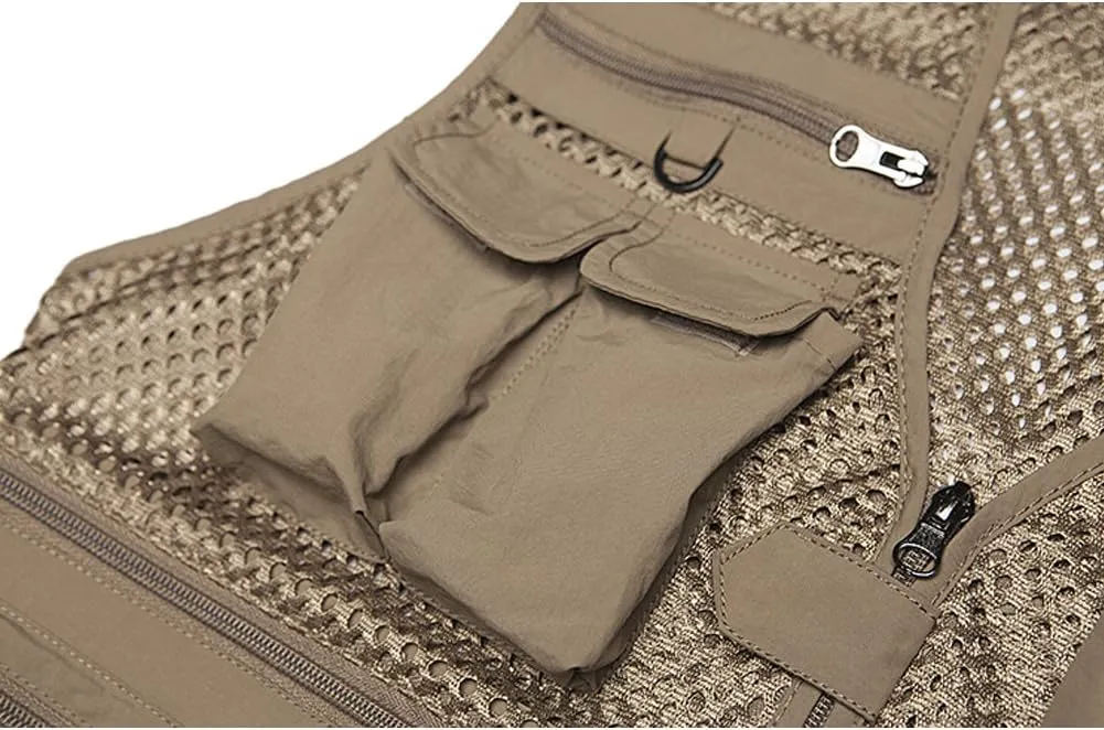 Ziker Men's Mesh Breathable Openwork Camouflage Journalist Photographer Fishing Vest Waistcoat Jacket Coat