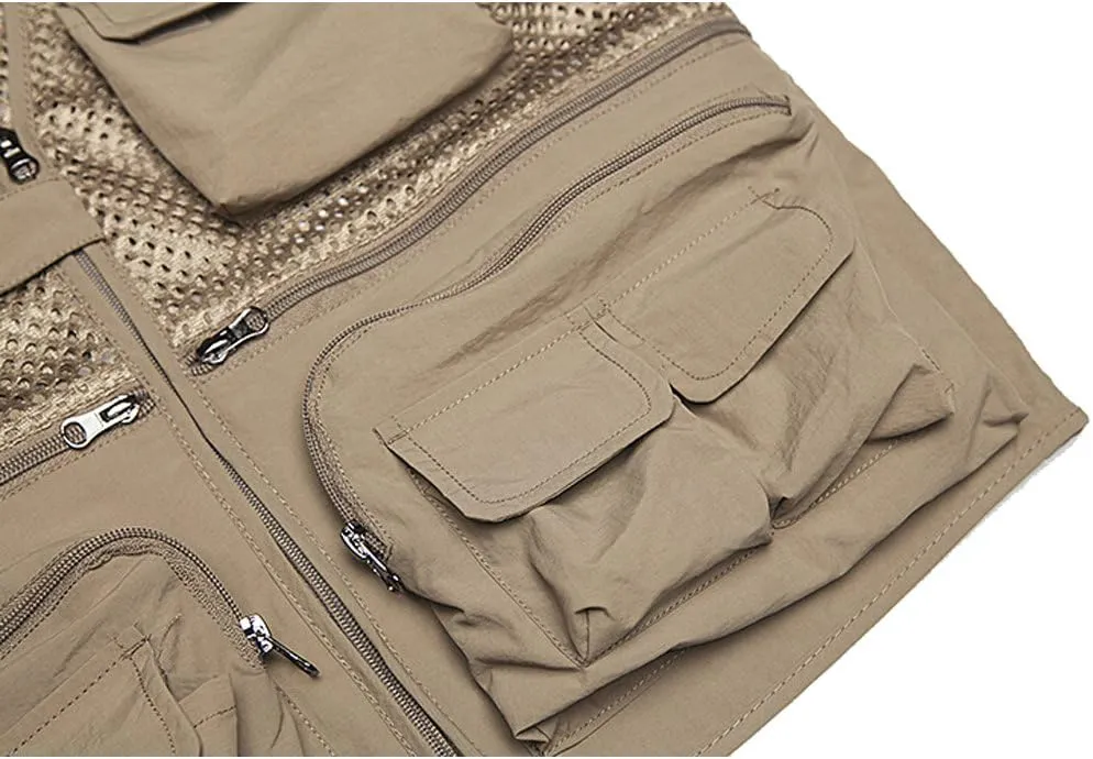 Ziker Men's Mesh Breathable Openwork Camouflage Journalist Photographer Fishing Vest Waistcoat Jacket Coat