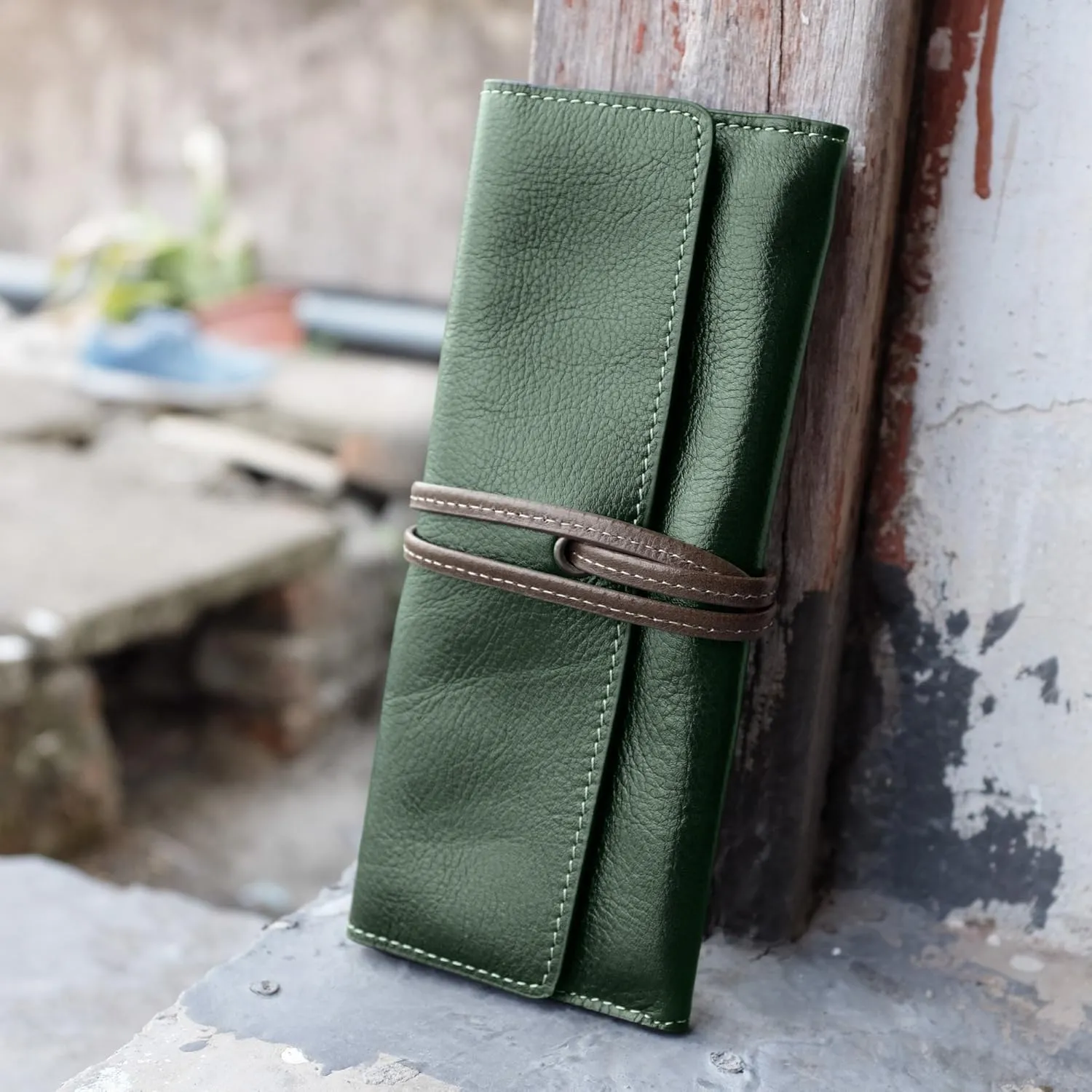 ZLYC Handmade Leather Pencil Case Soft Roll Bag Stationery Gift for Student
