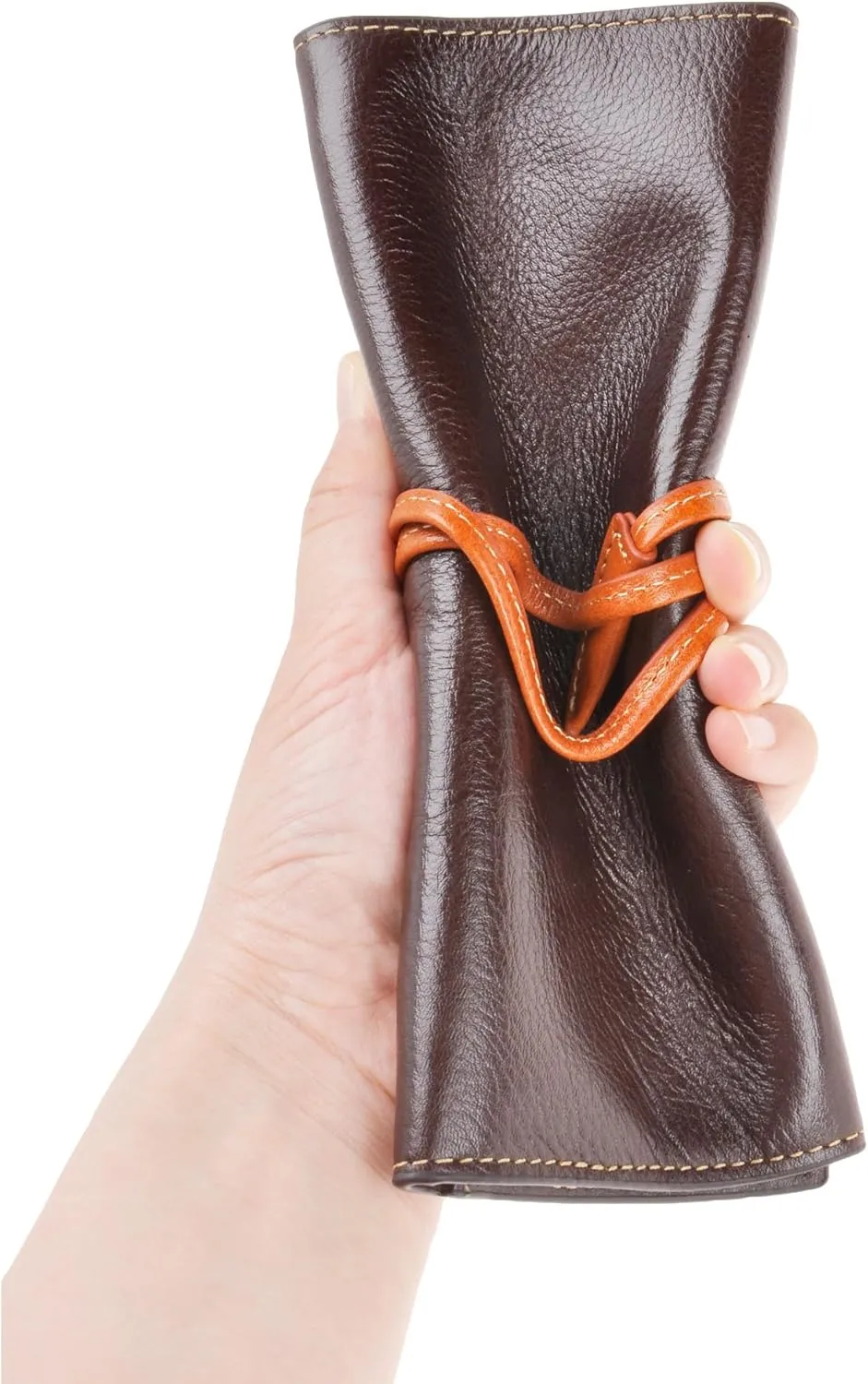 ZLYC Handmade Leather Pencil Case Soft Roll Bag Stationery Gift for Student