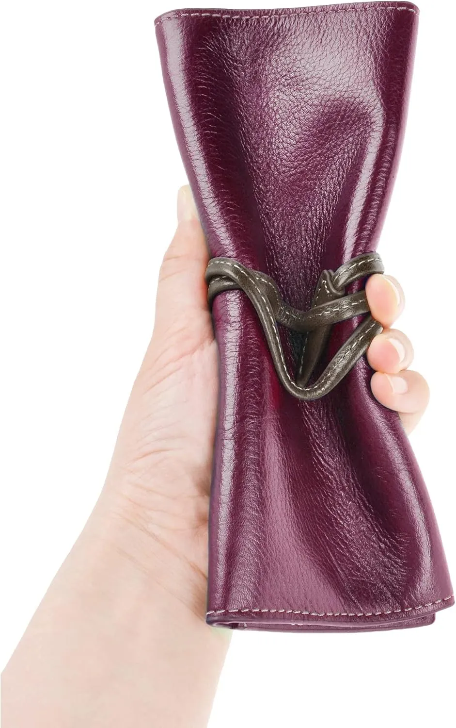 ZLYC Handmade Leather Pencil Case Soft Roll Bag Stationery Gift for Student