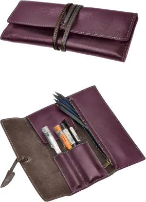 ZLYC Handmade Leather Pencil Case Soft Roll Bag Stationery Gift for Student