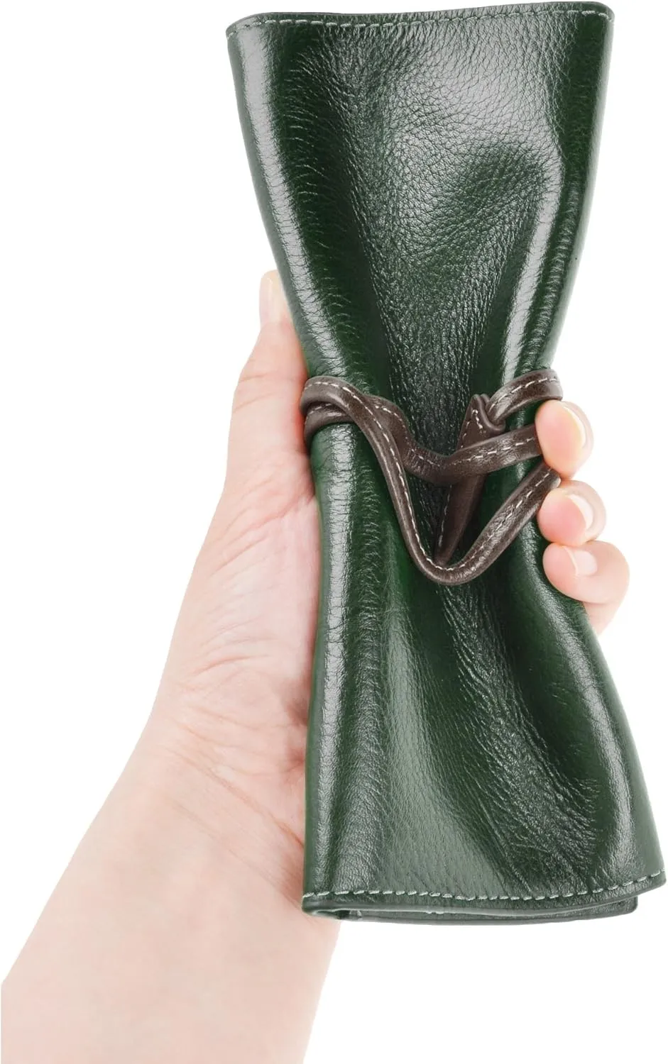 ZLYC Handmade Leather Pencil Case Soft Roll Bag Stationery Gift for Student