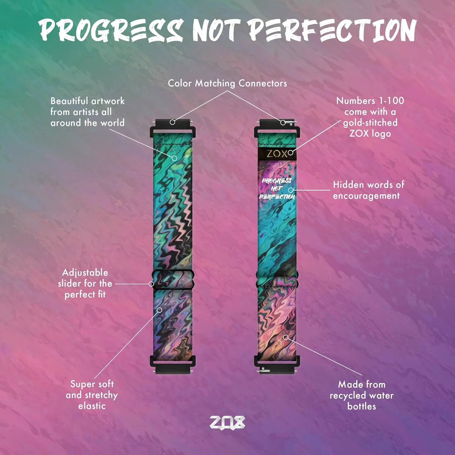 ZOX Android Smart Watch Band – Elastic Band with Motivational Affirmations and Beautiful Artwork – Gifts for Men, Women & Kids