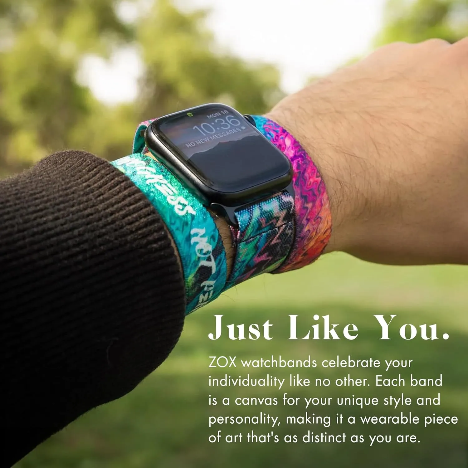 ZOX Apple Watch Band – Elastic Band with Motivational Affirmations and Beautiful Artwork – Gifts for Men, Women & Kids