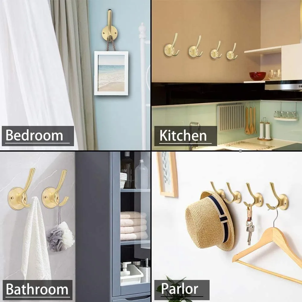 ZUONAI Gold Coat Hooks for Wall Decorative 8 Pack Heavy Duty Metal Hooks for Hanging Coats and Hat Hooks Wall Mounted Towel Hooks for Bathrooms Clothing Hooks for Bedroom Key Hanger Double Hooks